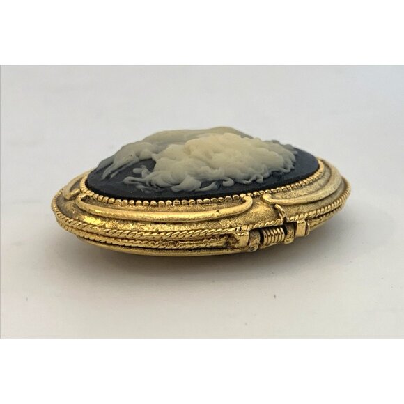 Corday Solid Perfume Oval Empty Compact Cameo Two Sisters w/Dove Gold Tone Vtg - Picture 3 of 7